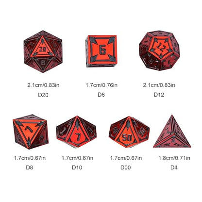 UDIXI Red Metal Dice Set D&D, Heavy Metal DND Dice Set for Tabletop Games | 7-Pieces, Lozenge Pattern, Zinc Alloy, Gorgeous Metal Gift Case, DM Gift, for RPG Dungeons and Dragons Role Playing Games - color: Red