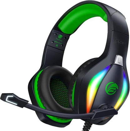 Fachixy FC100 Gaming Headset with Microphone for PS4, PS5, Switch, Xbox, PC, Mac, Gamer Headset with RGB Light, Computer Headphones with Mic - color: GREEN