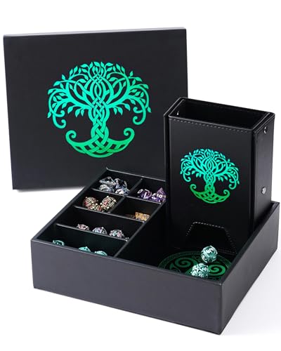 Soar Forge All-in-One Game Roamer - Dice Tray & Tower for DND and RPG | All-in-One Tray & Large Dice Tower for Random Rolls - Stores Sets, Mini's and More Compatible with D&D Gift Accessories - color: Green Tree of Life