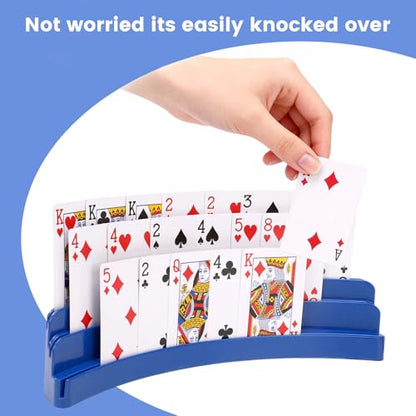 Three-Layer Design Playing Cards Holders，Playing Card Holder for Kids Adults Hands Free Card Holder for Family Card Game Nights Poker Parties - color: Blue-black(4pack)