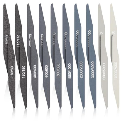Honoson 20 Pcs Sanding Sticks for Plastic Models 3D Print Polishing Sticks Assorted Metal and Wood Sanding Tools Accessory for Model Craft Amateur Beginner(Low Grits Rating,Double Angle Shape) - style: Double Angle Shape