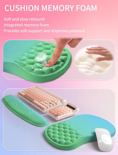 Hokafenle 2in1 Combination, Wave Keyboard Wrist Rest and Ergonomic Curvature Mouse Pad Wrist Support for Relieve Wrist Pain, Filled with Soft Cushion Memory Foam, Gradient Green - color: Gradient Green