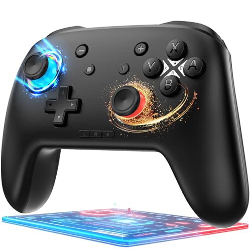 Switch Controller, Wireless Bluetooth Controller for Nintendo Switch 2/Switch/Lite/OLED, game controllers Compatible with iPhone/Mac/iPad/iOS/Android/Phone/PC/Steam and TV with Rotary Motors, RGB Hall Effect Joysticks/Macro Back Buttons/Turbo Modes/6-Axis