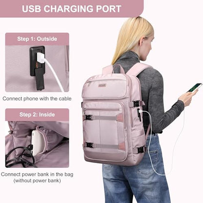 PIJUSHI Casual Travel Backpack for Women with 16" Padded Laptop Compartment | Carry On Luggage with USB Charging Port, 1680D Water-Resistant Nylon, Airline Approved, For Daily, Hiking - color: Ashen Purple