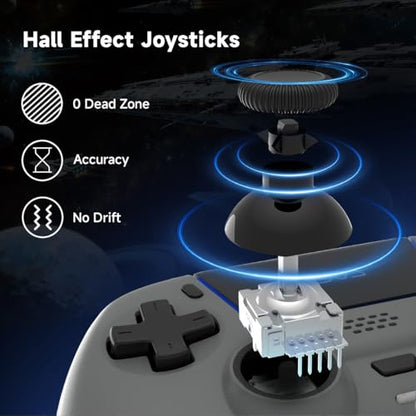 ASRVA Grey Wireless Gaming Controller Compatible with PlayStation 5, PC, Steam, Hall Effect Joystick & Triggers, 1000mAh, 6-Axis Gyro, Programmable Back Buttons - color: Grey
