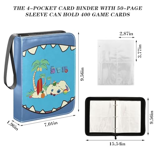 Cartoon Blue Card Binder, 4 Pocket Trading Card Holder with 50 Removable Sleeves, Zipper Card Binder Fits 400 Cards, Collection Card Storage Case Album Book Gifts - color: Cartoon