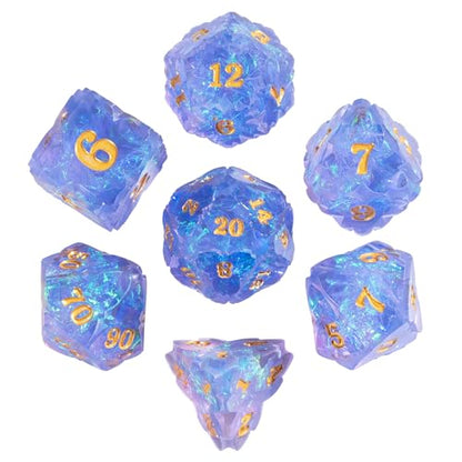 Cusdie Sharp Edge DND Dice, 7 PCS Shamrock DND Dice Set D&D D20 D12 D10 D8 D6 D4, Handcrafted Polyhedral Dice Set for RPG and Other Table Games(Purple) - color: Purple