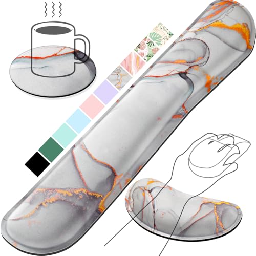 Gimars Upgrade Enlarge Gel Memory Foam Set Keyboard Wrist Rest Pad, Mouse Wrist Cushion Support for Office,Could Golden Computer, Laptop, Mac,Cloud Golden - color: Cloud Golden, size: 3-piece set (keyboard rest+mouse rest+coaster)