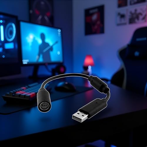 1Pc Black Audio USB Breakaway PC Cable Cord Adapter Converter for Xbox 360 Controller Real Tone Cable