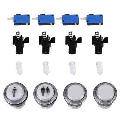 4 x LED Start Push Button Kit, Part 1 Player + 2 Player + LED Buttons DIY Push Buttons Player Single Double for Machine Games, coinn Buttons Compatible Arcades Video Games