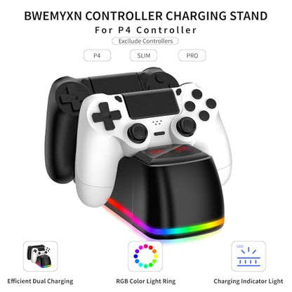 Controller Charger Dock Station for PS4 with RGB Light,Fast Charging for 2 PS4 Controllers,Charging Station Replacement for PlayStation 4 Charger