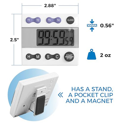 Sper Scientific Portable Digital Kitchen Timer 810015 for Cooking and Baking with Loud Alarm, 4 Channel Timer, Large Display Digital Lab and Cooking Timer, Classroom Timer for Teachers and Students - size: 1 Pack