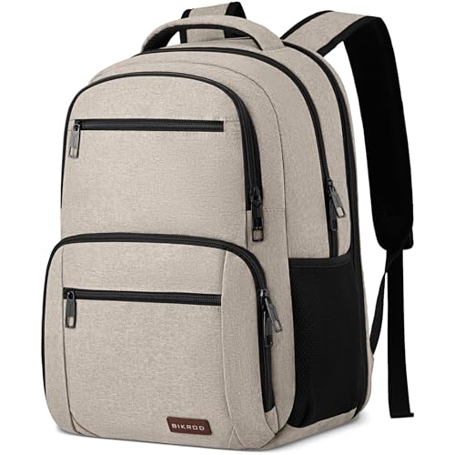 BIKROD Backpack for Girls Women, School Backpack for Teen Boys, Lightweight Casual High School Bookbag, Daily-use Travel Laptop Backpack Fits 15.6 Inch Notebook - color: Beige, size: 15.6 Inch