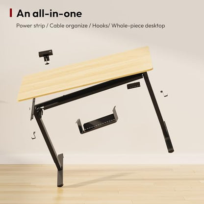 SANODESK Electric Standing Desk with Clamp Power Strip 48"x 24" Whole-Piece Desktop Height Adjustable Stand Up Desk with Cable Management Sit Stand Home Office Black Frame/Maple Top - color: Black Frame+maple Top, size: 48"x24"