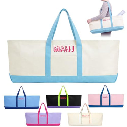 Mahjong Bag for Tiles and Racks Empty American Mahjong Tiles Carrying Tote 31.5 x 12 x 4 Inches Canvas Tile Games Accessories Gifts for Card Pushers Rack Mat Carrying (Case Only) (Blue) - color: Blue