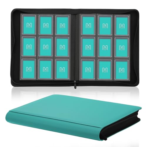 Toploader Binder, 9-Pocket 288 Cards Holder for 3"x4" Rigid Card Sleeves | Top Loader Binder with Sleeves Trading Card Binder for TCG,Sport Cards, PU Leather Cover, Side Loading (9 Cyan) - color: 9Cyan5