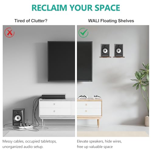WALI Speaker Wall Mount, Heavy Duty Bookshelf Speaker Floating Wall Shelves, Surround Sound Speakers Stand for Living Room, Home Theater and Gaming Room, Holds up to 55 Lbs, (SWM302), 1 Pair, Wood - color: Wood, size: 7.87" x 7.87"