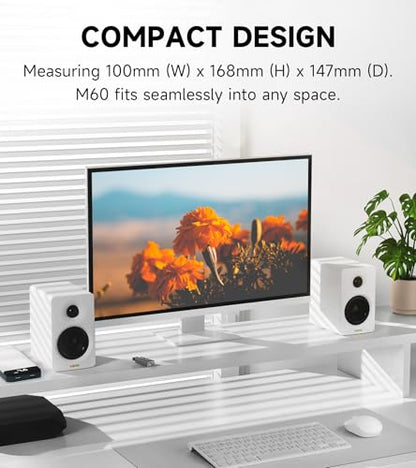Edifier M60 Multimedia Speaker Bluetooth 5.3, 66W RMS, Hi-Res Audio & Hi-Res Wireless Audio, LDAC,3" Mid Bass & 1" Tweeter, USB-C & Aux Inputs, Compact Desktop Speaker - White - color: White