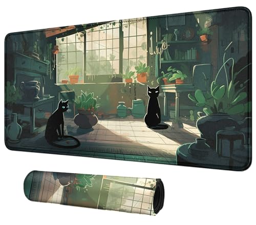 Card Mat for MTG & TCG Playmat,Black Cats | 24" x 14" Non-Slip Card Game Mat with Stitched Edges, Waterproof Desk Table Mat & Oversized Mouse Pad for Gaming & Office