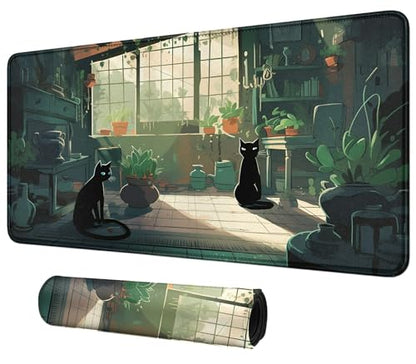Card Mat for MTG & TCG Playmat,Black Cats | 24" x 14" Non-Slip Card Game Mat with Stitched Edges, Waterproof Desk Table Mat & Oversized Mouse Pad for Gaming & Office