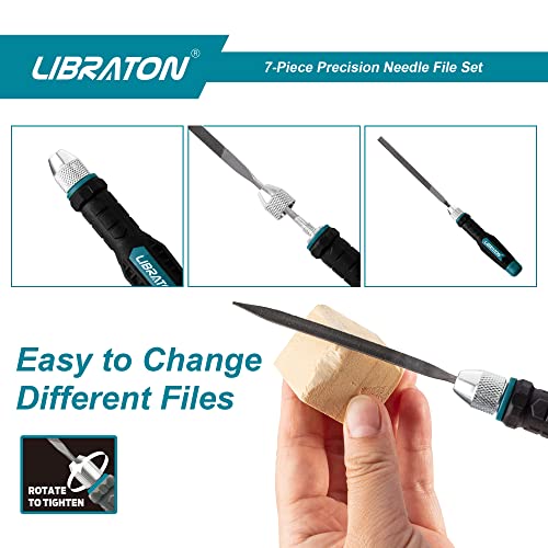 LIBRATON Needle File Set Interchangeable, Small Files, Mini Files | Wood Files, Metal Files Set, 6PCs Steel Files with Handle for Precision Metal File Work, Woodworking, Plastic Carving - style: Needle File-6PCS