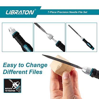 LIBRATON Needle File Set Interchangeable, Small Files, Mini Files | Wood Files, Metal Files Set, 6PCs Steel Files with Handle for Precision Metal File Work, Woodworking, Plastic Carving - style: Needle File-6PCS