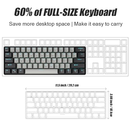 abucow 60% Mechanical Gaming Keyboard Blue Switch Wired Compact Keyboard Anti-Ghosting No-Conflict 61 Swappable keycaps Ergonomic Design for Windows/Mac (Gray-Black) - color: Black-Gray