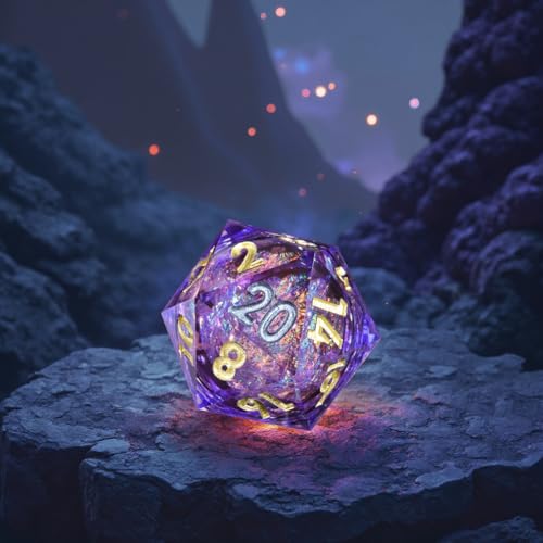 Mini Planet Liquid Core Sharp Edge 50mm Chonk D20 Dungeons and Dragons DND Handmade Resin Polyhedral Pathfider Dice - color: Liquid Core Lavender