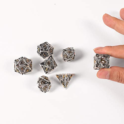 7pcs Metal Dice Set D&D,Unique New Dragon Pattern DND Metal Dice Set | Used for Dungeons and Dragons Role Playing Game(RPG),MTG,Pathfinder,Table Game,Board Games - color: Silver