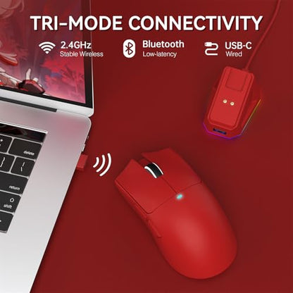 ATTACK SHARK X11 Wireless Gaming Mouse, PAW3311 Sensor, Lightweight, RGB Charging Dock, 22,000 DPI, Tri-Mode Connectivity, 5 Programmable Buttons - Red - color: Red, size: Mouse only
