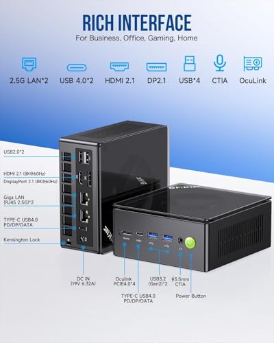 GMKtec Gaming Mini PC K8 Plus AMD Ryzen 7 8845HS(8C/16T, up to 5.1GHz) 32GB DDR5 RAM 1TB SSD, Desktop Computer Dual NIC 2.5G, HDMI 2.1, USB4 - size: R7 8845HS 32GB DDR5 + 1TB