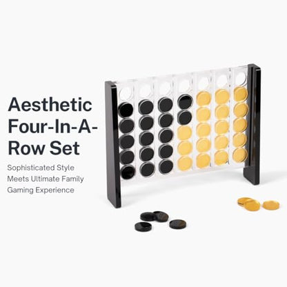 Unique Four in a Row - Acrylic 4 in a Row Game - Board Game Decor - Coffee Table Game - 2 Player Family Game - Connect The Four Pieces - Classic Strategy Game (Black and Gold) - color: Black and Gold