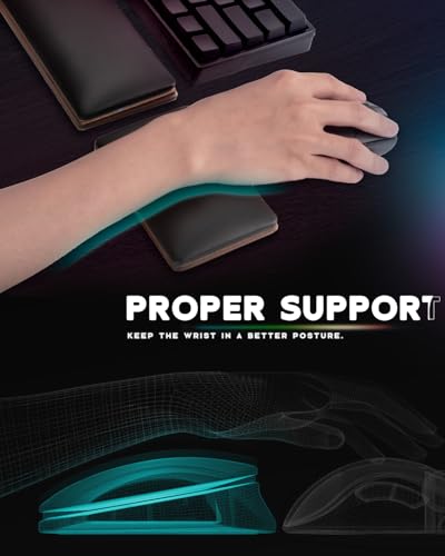 ASFSKY RGB Keyboard and Mouse Wrist Rest Set for 60%-75% Compact Keyboards – Ergonomic Wooden Support Pad with PU Leather & Memory Foam, Anti-Slip Rubber Base for Gaming, Office & Typing Pain Relief - style: RGB