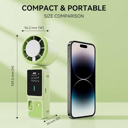 Portable Handheld Fan, 100-Speed Turbo Rechargeable Mini Fan | 3-in-1 Wearable Foldable Fan with Ice Compress Cooling. Ideal for Travel, Outdoor, Office. Compact & Long Battery Life. - color: Green