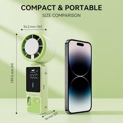 Portable Handheld Fan, 100-Speed Turbo Rechargeable Mini Fan | 3-in-1 Wearable Foldable Fan with Ice Compress Cooling. Ideal for Travel, Outdoor, Office. Compact & Long Battery Life. - color: Green