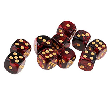 10PCS Polyhedral Dice D6 Dice 16mm Acrylic Dice Game Dice for RPG MTG DND Table Games (Red Black) - color: Red Black