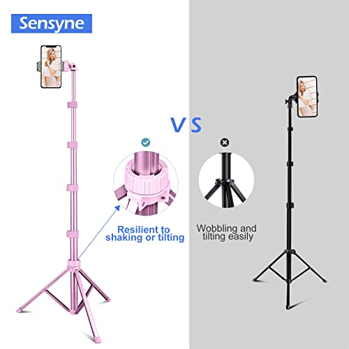 Sensyne 62" Phone Tripod & Selfie Stick, Extendable Cell Phone Tripod Stand with Wireless Remote and Phone Holder, Compatible with iPhone Android Phone, Camera - color: Pink, size: 62-inch