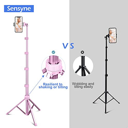 Sensyne 62" Phone Tripod & Selfie Stick, Extendable Cell Phone Tripod Stand with Wireless Remote and Phone Holder, Compatible with iPhone Android Phone, Camera - color: Pink, size: 62-inch