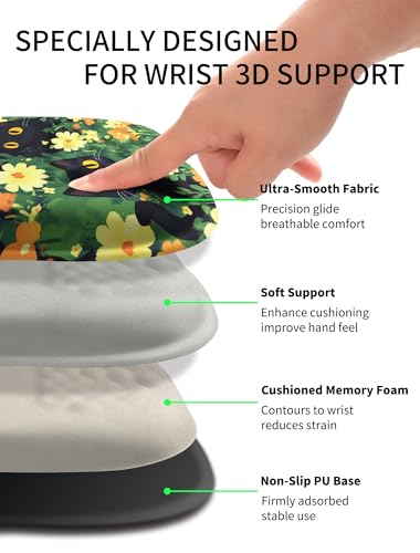 Hokafenle Ergonomic Wrist-Hugging Mouse Pad Wrist Support, U-Shaped Holding Wrist Rest Mousepad for Carpal Tunnel Pain Relief with Cushioned Memory Foam Slope Massage Bulge(10.2x8.3 in,Big Eyed Cat) - color: Big Eyed Cat
