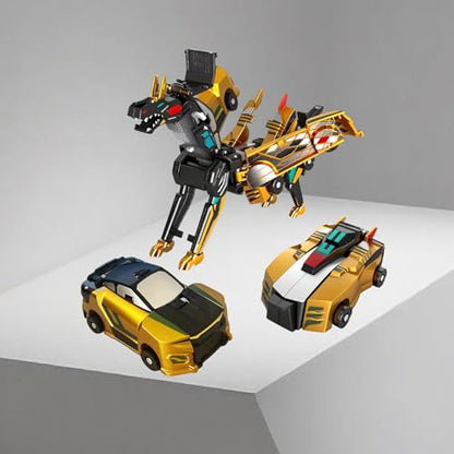 Golden Dragon Transforming Car Toy 2-in-1 Magnetic Collision Dinosaur Robot Luxury Metallic Convertible Crash Activated Toy No Batteries, Mother's Day Birthday Gift for Boys Girls Age 3-12 (Gold) - color: Gold