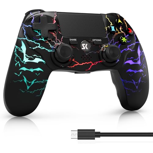 ISHAKO Controller for PS4, Wireless Gaming Controller for Sony PlayStation 4/Pro/Slim/PC Windows,1000mah Battery, Remote Joystick with RGB Light, 3.5mm Audio Jack - Black - color: Black