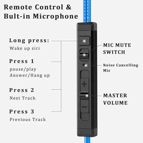 KASOTT SoundMaster Pro V1 - Gaming Earphones with Dual Audio Drivers,Battle Buds,in-Line Mic with Mute and Volume Control, Compatible with Xbox Series,PS5,PS4,Switch,Pc with 3.5mm - color: Blue