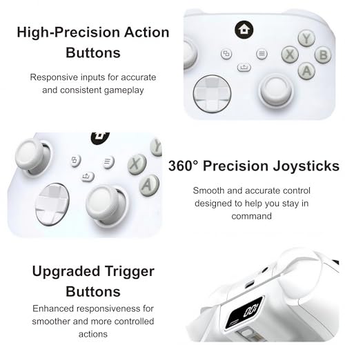 ECUBit Wireless Gaming Controller Compatible with Xbox Series X and Series S, Xbox One and Windows PC, Bluetooth Controller with 1400mAh Rechargeable Battery and LED Power Display, Dual Vibration, USB C Charging, 3.5mm Headset Jack, White