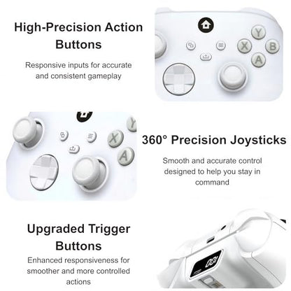 ECUBit Wireless Gaming Controller Compatible with Xbox Series X and Series S, Xbox One and Windows PC, Bluetooth Controller with 1400mAh Rechargeable Battery and LED Power Display, Dual Vibration, USB C Charging, 3.5mm Headset Jack, White