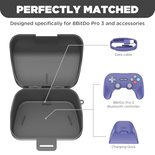 Wonkzon Hard Travel Case for 8BitDo Pro 3 Bluetooth Controller, Charging Dock Accessories Carrying Case for 8BitDo Pro 3, Game Protective Storage Bag