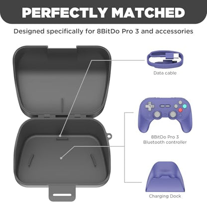 Wonkzon Hard Travel Case for 8BitDo Pro 3 Bluetooth Controller, Charging Dock Accessories Carrying Case for 8BitDo Pro 3, Game Protective Storage Bag
