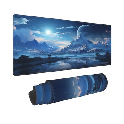XXL Gaming Mouse Pad 23.6x11.8 inch, Snow Mountain Lake Landscape Theme Desk Mat, Riverside Starry Sky Moon Scene Large Mousepad,Fantasy Artistic Keyboard Mouse Mat (Snow Peak Lake View) - color: Snow Peak Lake View