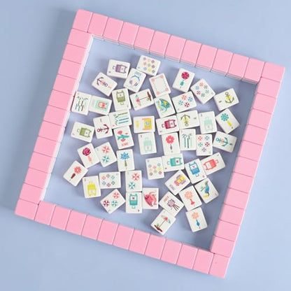 160 Pink Engraved American Mahjong Game Set with Carrying Bag and Accessories, 1.2’’ Mahjong Tile Set - color: 2-pink