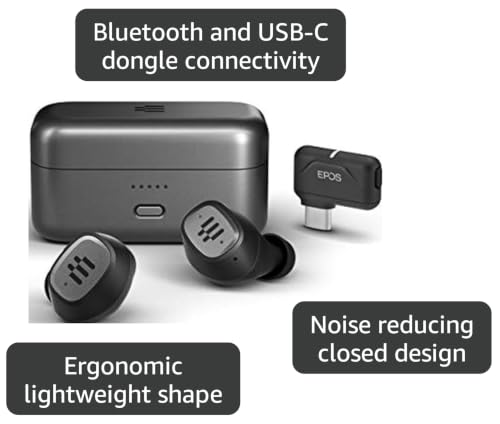 EPOS GTW 270 Wireless Gaming Earbuds, Bluetooth, Noise Reducing Closed Design, Dual Mics, Ergonomic Fit, IPX 5 Water Resistant, Portable Charging Case, 20 Hours of Playtime,Black/Silver/Grey - style: GTW 270