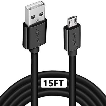 DEEGO Micro USB Cable, 15Ft Extra Long Controller Charger | Fast Android USB Charging Cable Compatible with PS4, PlayStation 4, Kindle, Security Cams,Charger Cord, Black - color: Black
